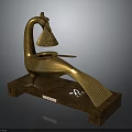 Golden Peacock Sculpture With Bell Head Tail And Wooden Base