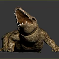 Crocodile Model With Open Mouth And Golden Brown Texture On Black Surface