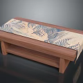 Japanese Style Wooden Coffee Table With Traditional Pattern Fabric Top And Shelf Storage
