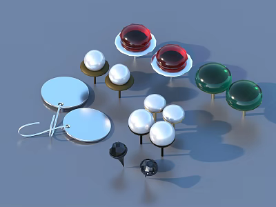 Fashion Jewelry Collection With Red Green Gemstones Pearls Silver Components And Black Beads 3d model