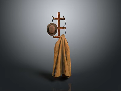 Wooden Coat Rack With Hanging Hat And Soft Blanket For Home Organization 3d model