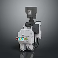 Futuristic Mechanical Robot With Green Light Indicator And Gray White Body Structure