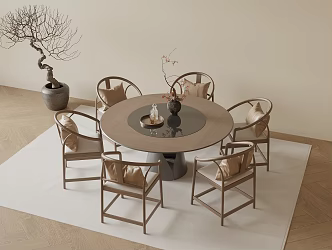 New Chinese Round Dining Table and Chair 3d model