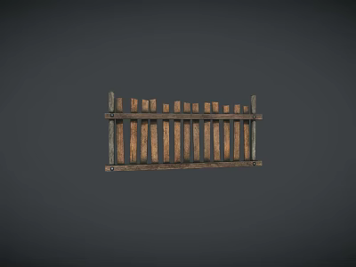 Rustic Wooden Fence With Vertical Slats And Decorative Top For Outdoor Garden 3d model