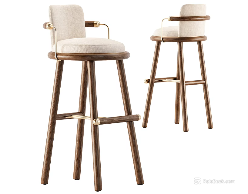 Modern Stylish Bar Stools With Wooden Frame Fabric Seat And Armrests Design 3d model 