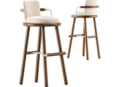 Modern Stylish Bar Stools With Wooden Frame Fabric Seat And Armrests Design 3d model