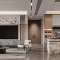 Modern Dining and Living Room Interior Design With Marble Island Table Chairs And Cabinets