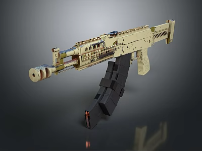 Tan Tactical Assault Rifle Featuring Black Magazine And 3D Rendered Design 3d model