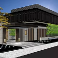 Modern Sales Office Building With Green Roof Black Exterior Near Water Parking Lot Yellow Cars