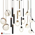Modern Pendant Lights Featuring Sphere Ring Bar Shapes White Gold Black Decorative Design 3d model