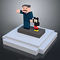 Pixel Style Train Model With Character Statue And Mickey Mouse On White Base