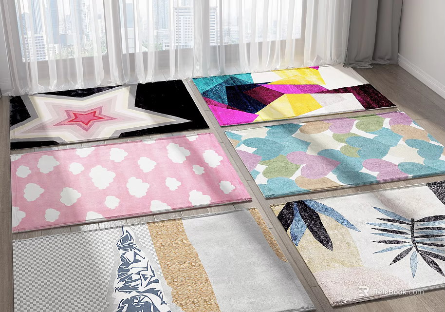 Square Rugs With Various Modern Patterns And Colorful Designs For Home Decor 3d model 