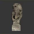 Traditional Stone Lion Statue With Intricate Carved Details And Square Base