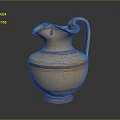 Traditional Ancient Earthenware Pottery Sculpture With Curved Spout And Decorative Stripes
