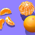 Fresh Vibrant Orange And Peeled Tangerine With Segments On Purple Background