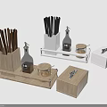 Wooden And White Condiment Bottle Racks With Bottles Chopsticks And Small Jars For Kitchen