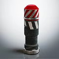 Red And White Reflective Striped Warning Post With Black Body And Silver Base 3d model