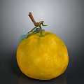 Fresh Ripe Yellow Pomelo Fruit With Green Leaves And Brown Stem