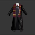 Classic Hogwarts Robe Costume With Red Yellow Striped Scarf And Tie