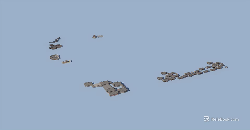 Ancient Traditional Architecture Complex With Classic Roofs And Courtyard Design 3d model