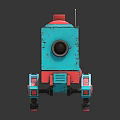 Cartoon Style Blue Red Mechanical Robot Character With Camera Eye And Legs