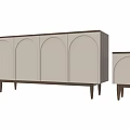 Modern Light Colored Dinnerware Cabinet Set With Arched Doors Wooden Legs And Combination Design