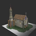 European Style Church Architecture With Stone Exterior Spire Cross And Arched Windows
