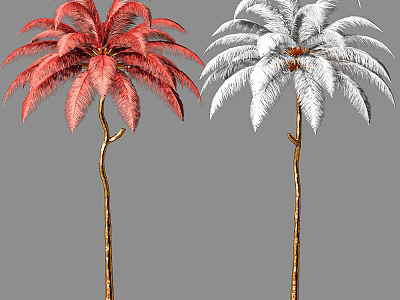Red And White Palm Tree Design Floor Lamps With Golden Stand For Home Decor 3d model