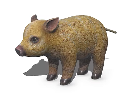 Realistic Brown 3D Pig Figurine With Detailed Texture And Small Size 3d model