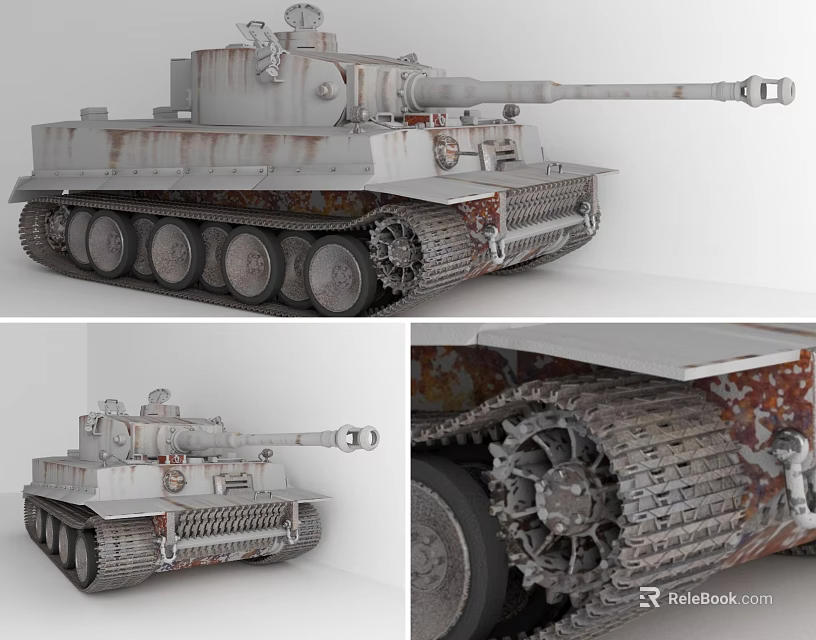 Vintage Military Tank With Rusty Weathered Exterior And Detailed Close Up Tracks View 3d model 