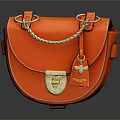 Orange Leather Saddle Bag With Metal Chain Lock Clasp And Textured Surface Design