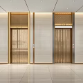 Elevator Lobby Interior With Decorative Doors Floral Patterns Light Walls Recessed Lighting Polished Tile Flooring