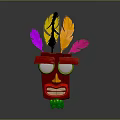 Decorative Red Mask With Yellow Purple Pink Feathers Yellow Glowing Eyes And Green Bottom Decoration