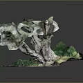 Ancient Tree With Thick Gnarled Roots By Stone Steps And Lush Green Path 3d model