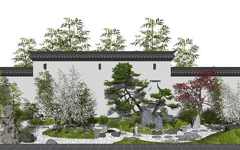 New Chinese style landscape sketch courtyard garden landscape sketch pine plant rockery stone 3d model