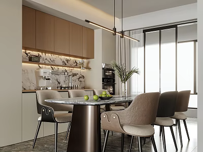 Elegant Modern Restaurant Interior With Round Dining Table And Pendant Lights 3d model
