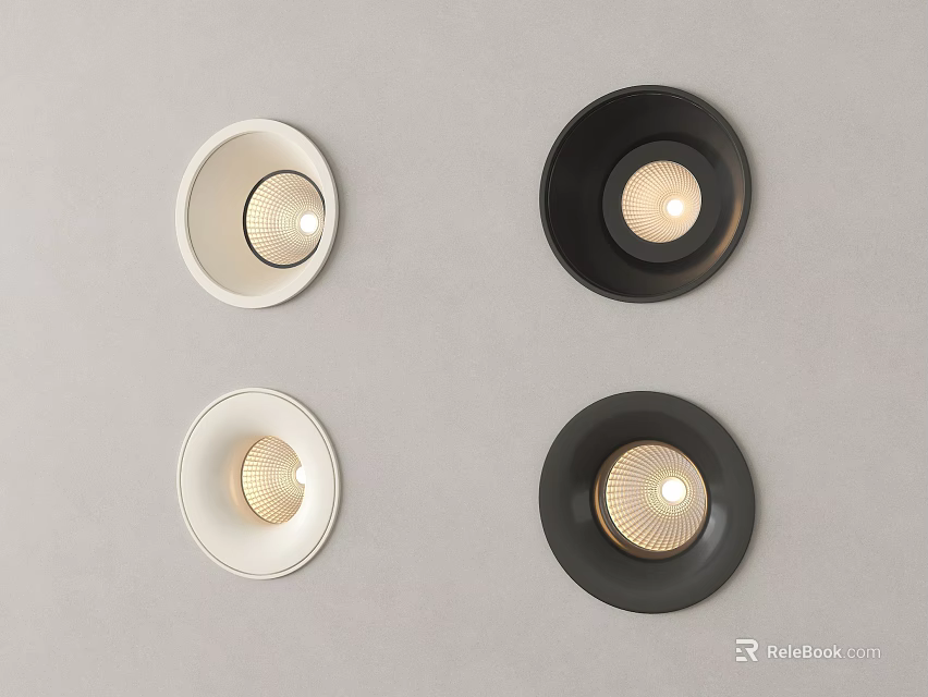 Modern White And Black Downlights And Spotlights With Round Design For Ceiling 3d model 