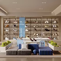 Modern Shoes Store Displaying Various Stylish Designs On Shelves And Seating