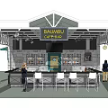 BAWBU Cafe Bar Interior Design With Bar Counter White Stools And People
