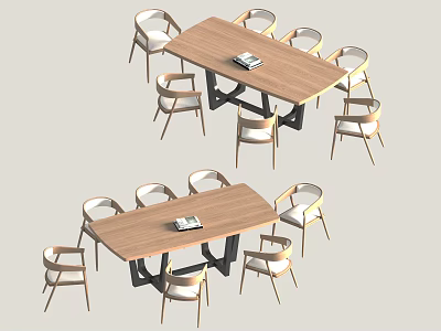 Modern Wooden Dining Tables With Matching Chairs And Books On Top 3d model