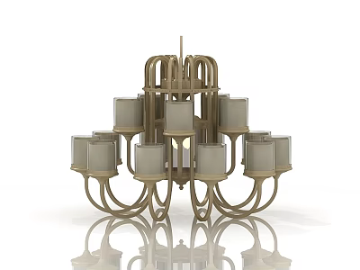 Modern Artistic Chandelier With Multiple Curved Metal Arms And Frosted Glass Lampshades 3d model