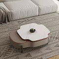 Modern White Sofa and Coffee Table Set With Throw Pillows Large Leaf Plant and Rug