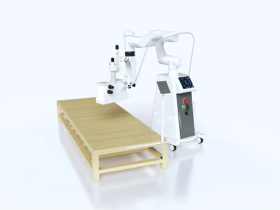 Intelligent Machine Robotic Arm Operating On Wooden Workbench With Control Panel 3d model