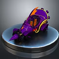 Sleek Sci Fi Vehicle Model In Purple And Orange With Metallic Circular Base
