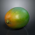 Shiny Ripe Mango With Green And Orange Skin On Dark Reflective Surface