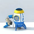 Blue Yellow White Rocket Shaped Object With Mechanical Arm On White Background 3d model