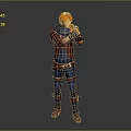 3D Fantasy Character With Orange Hair Red Coat Blue Pants And Creature Inspired Weapon