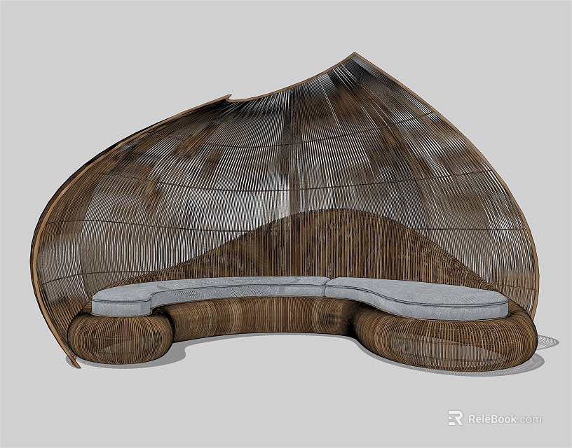 Modern Curved Wicker Sectional Sofa With Brown Frame And Cushioned Seats 3d model 