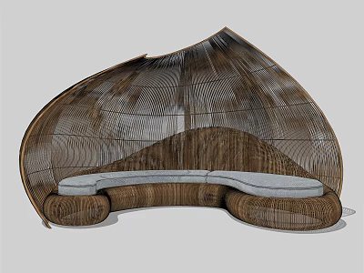 Modern Curved Wicker Sectional Sofa With Brown Frame And Cushioned Seats 3d model