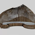 Modern Curved Wicker Sectional Sofa With Brown Frame And Cushioned Seats